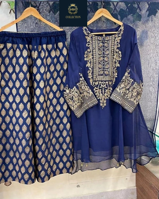 *Shirt Embroidery Handwork With Printed Trouser And Dupatta